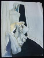 Szörényi Emese: Nő és férfi, tus, papír, jelzett, apróbb hibákkal