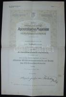 Osztrák-Magyar Monarchia 1916. Adományozói okirata az "Ezüst Katonai Érdemérem" katonai érdemkereszt szalagján kitüntetésnek Austro-Hungary 1916. Awarding document of the Silver Medal for Military Merit "Signum Laudis" on war ribbon with swords