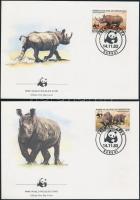 WWF: Rhinoceros noir set on 4 FDC, WWF: Keskenyszájú orrszarvú sor 4 db FDC-n