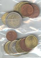 Görögország/Spanyolország 1999-2002. 1c-2€ euro forgalmi sorok, összesen 16db érme T:1,2 Greece/Spain 1999-2002. 1 cent - 2 Euro, 16 euro coins of the two country C:Unc,XF