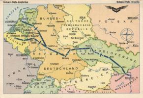 Budapest - Praha - Amsterdam MALÉV airlines map