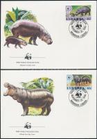 WWF: Pygmy Hippopotamus set on FDC, WWF: Törpevíziló sor 4 db FDC-n