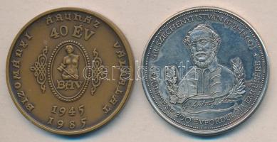 Bognár György (1944-) 1985. "BÁV 40 év / M. Theresia 1773 alapíttatott" Br emlékérem (42mm) + Bozó Gyula (1913-2004) 1991. Széchényi István születésének 200. évfordulójára "M.T.A." ezüstözött emlékérem (42mm) T:1,1-