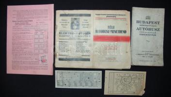 Háború előtti, közlekedéssel kapcsolatos okmányok autóbusz menetrend, térkép