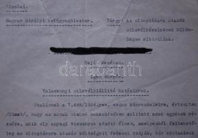 1936 A belügyminisztérium útlevélkiállító hatóságainak megküldött körlevele a berlini olimpiára utaz...