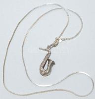 Ezüst (Ag) lánc szaxofont ábrázoló ezüst (Ag) medállal /  Silver necklace with silver saxophone medallion 6,6gr