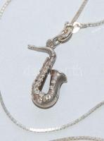 Ezüst (Ag) lánc szaxofont ábrázoló ezüst (Ag) medállal / 
Silver necklace with silver saxophone meda...