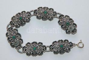 Ezüst (Ag) karkötő zöld kövekkel (új zárral) /  Old silver bracelet with green stones 17cm, br: 22,8gr
