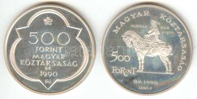1990. 500Ft Ag + 500Ft Ag "Mátyás király" pár T:PP Tanúsítvánnyal, dísztokban!