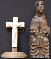 6 db vallásos tárgyú gipsz és fa szobor, feszület