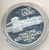 1998. 750Ft Ag "Budapest egyesítésének 125. évfordulója" T:PP dísztokban tanúsítvánnyal