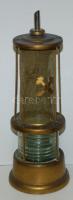 Régi üveg és réz petróleumtöltő bányászkellék ék-kalapácsos jelképpel / 
Vintage glass and brass gas...