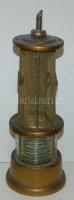Régi üveg és réz petróleumtöltő bányászkellék ék-kalapácsos jelképpel / 
Vintage glass and brass gas...