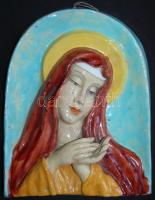 Art deco Madonna, fali kerámia, hátul jelzett, kisebb mázhibákkal, 33×26 cm