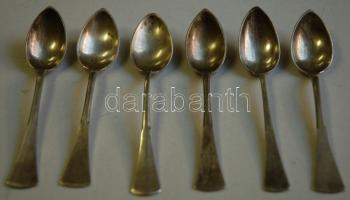 Ezüst 6 db mokkás kanál, 800-as finomságú, 90 g, 11,5 cm, jelzett: Magyar 1937-1965 között használt ...