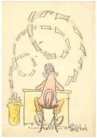 Pusztai Pál (1919-1970): Vázlatgyár, vegyes technika-papír, jelzett 24x16,5cm