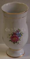 Hollóházi jelzéssel virágokkal díszített porcelán váza, hibátlan / Hollóházi chinaware vase 18 cm
