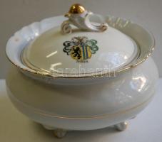 Lipcse címerével díszített jelzés nélküli porcelán bonbonier a belsején (nem látható helyen) sérült / Chinaware bonbonier damaged inside 14cm