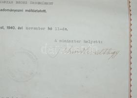 1940 Adományozó dombornyomott okirat, Kelet-Magyarország és Erdély egy részének visszacsatolásáról, ...