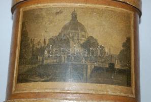 ~1930 Retro íróasztali levéltartó papírkartonból, amszterdami látképpel díszítve, aljén "Fényűz...