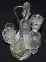 Metszett üveg asztali só- és olajtartó 4db kis pohárkával