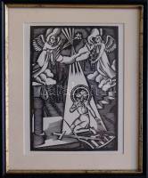 Fáy Dezső (1888-1954): Szent Imre fametszet, jelzés nélkül, 14x20cm, paszpartuban, igényes üvegezett keretben