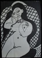 VI. jelzéssel: Akt, filc-papír, jelzett, 42x30cm