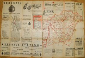 1931 Magyar Touring Club: Magyarország térkép, sok reklámmal, kisebb szakadásokkal 60×80 cm