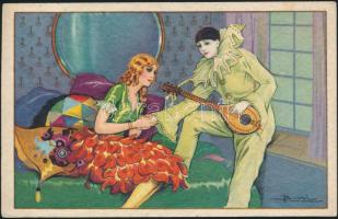 Italian art postcard, Pierrot, Degami 1017. s: Busi