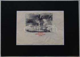 Szász Endre jelzéssel: Rabbi a házak fölött, toll, papír, paszpartban, 10×12 cm