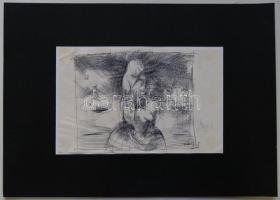 Szász Endre jelzéssel: Anya a gyermekével, toll, papír, paszpartban, 13×16 cm