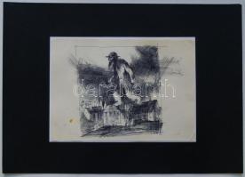 Szász Endre jelzéssel: Rabbi, toll, papír, paszpartban, 14×13 cm