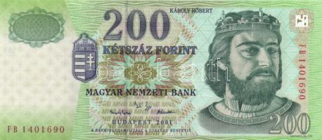 2001. 200Ft (5x) "FA/FB/FC 0000072/FD 0000019/FE 0000052" teljes sor! T:I