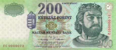 2001. 200Ft (5x) "FA/FB/FC 0000072/FD 0000019/FE 0000052" teljes sor! T:I