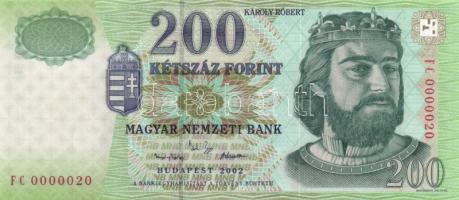 2002. 200Ft (3x) "FA/FB/FC 0000020" teljes sor! + 2003. 200Ft (3x) "FA/FB/FC 0000166&...