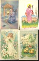 7 db régi, húsvéti üdvözlőlap, közte több litho és dombornyomott