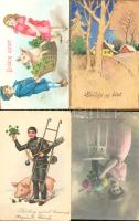 7 db régi, újévi üdvözlőlap, közte több litho