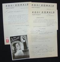 1942 Rosi Donald német énekes aláírt fejléces levele és szerződése valamint fotója / German artist signed business letter and photo