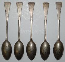 Ezüst 5 db mokkáskanál, 800-as finomságú, 66 g, 11,5 cm, jelzett: Magyar 1937-1965 között használt f...