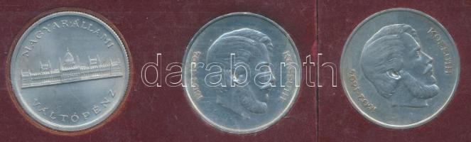 1945. 5P Al + 1946. 5Ft Ag "vastag Kossuth" + 1947. 5Ft Ag "Kossuth" dísztokban ...