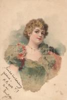 Lady, litho, pearl decoration
