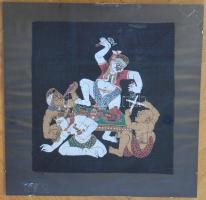 Mulatozók, textil kép, törött üveg alatt, 32×29 cm