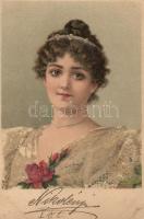 Lady, litho, pearl decoration (EK)