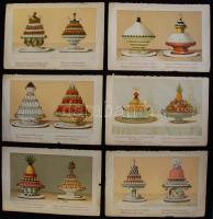 6 db. lap, 12 db. különleges étel tálalási képe, magyarul és franciául