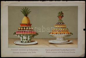 6 db. lap, 12 db. különleges étel tálalási képe, magyarul és franciául