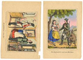 4 db. életképet ábrázoló színes nyomatok, 12×8 cm