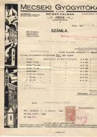 1938 Mecseki gyógyitóka díszes számla 2 fillér okmánybélyeggel