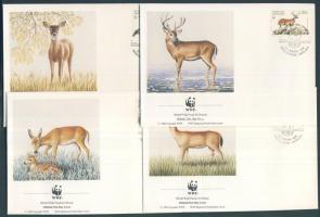 WWF: Fehérfarkú szarvas sor a légi értékek nélkül + ugyanezek 4 db FDC-n, WWF: White-tailed deer set without the air values + the same stamps on 4 FDC