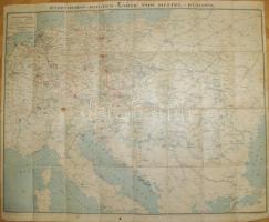 1904 Közép-Európa vasúti térképe, 65×80 cm, vasúti jegyekkel