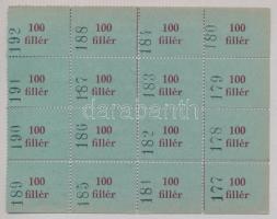 DN. "Honvédelmi szolgálatot teljesítő iparostársaink hozzátartozói megsegítésére" 100 fillér bón 4x4-es ívben sorszámozva T:I